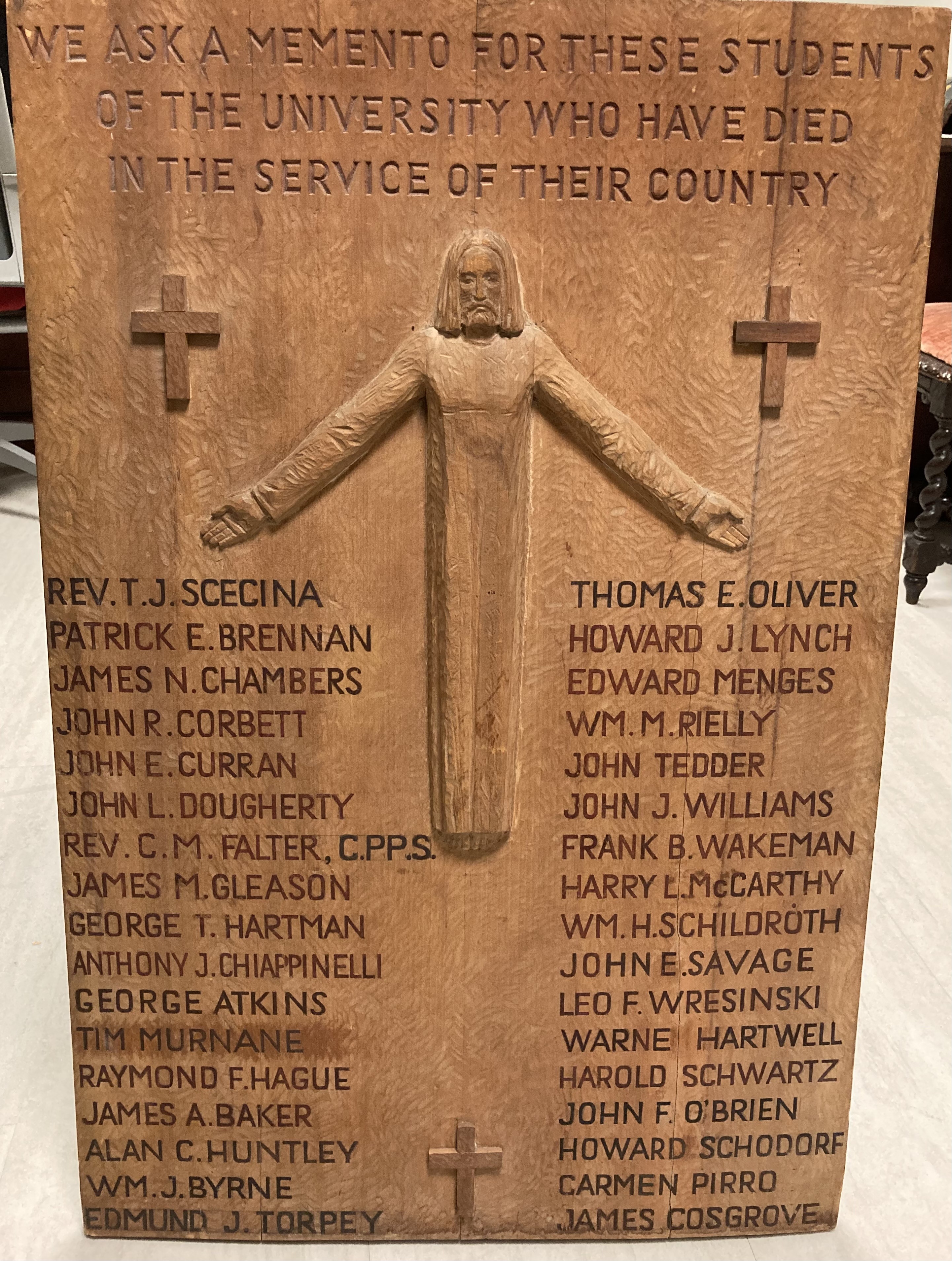 Commemorative plaque dedicated to CUA alumni who gave their lives in WWII